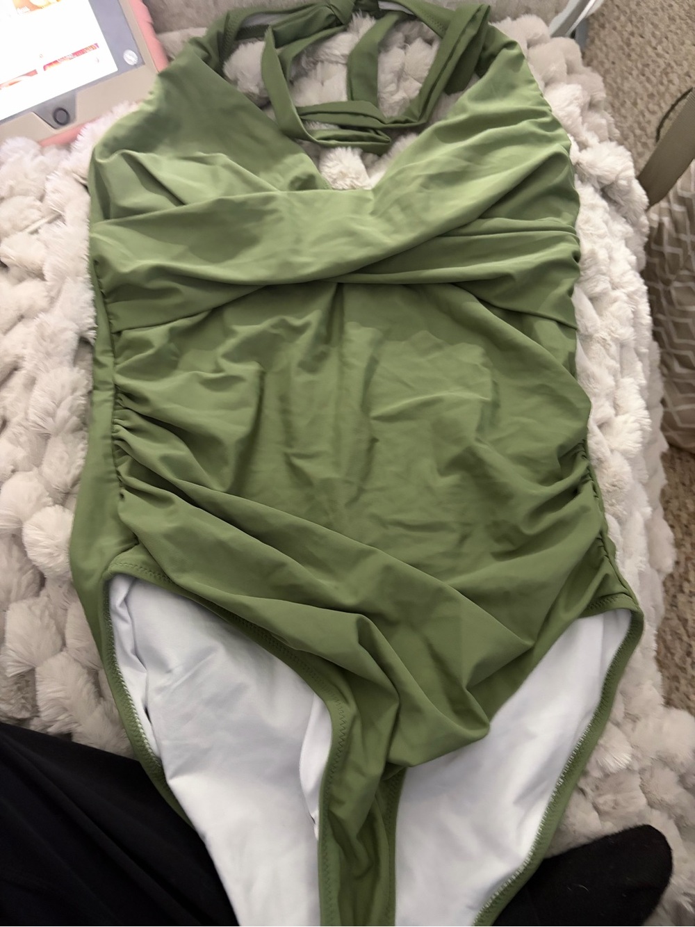 Olive Green Ruched One-Piece Swimsuit